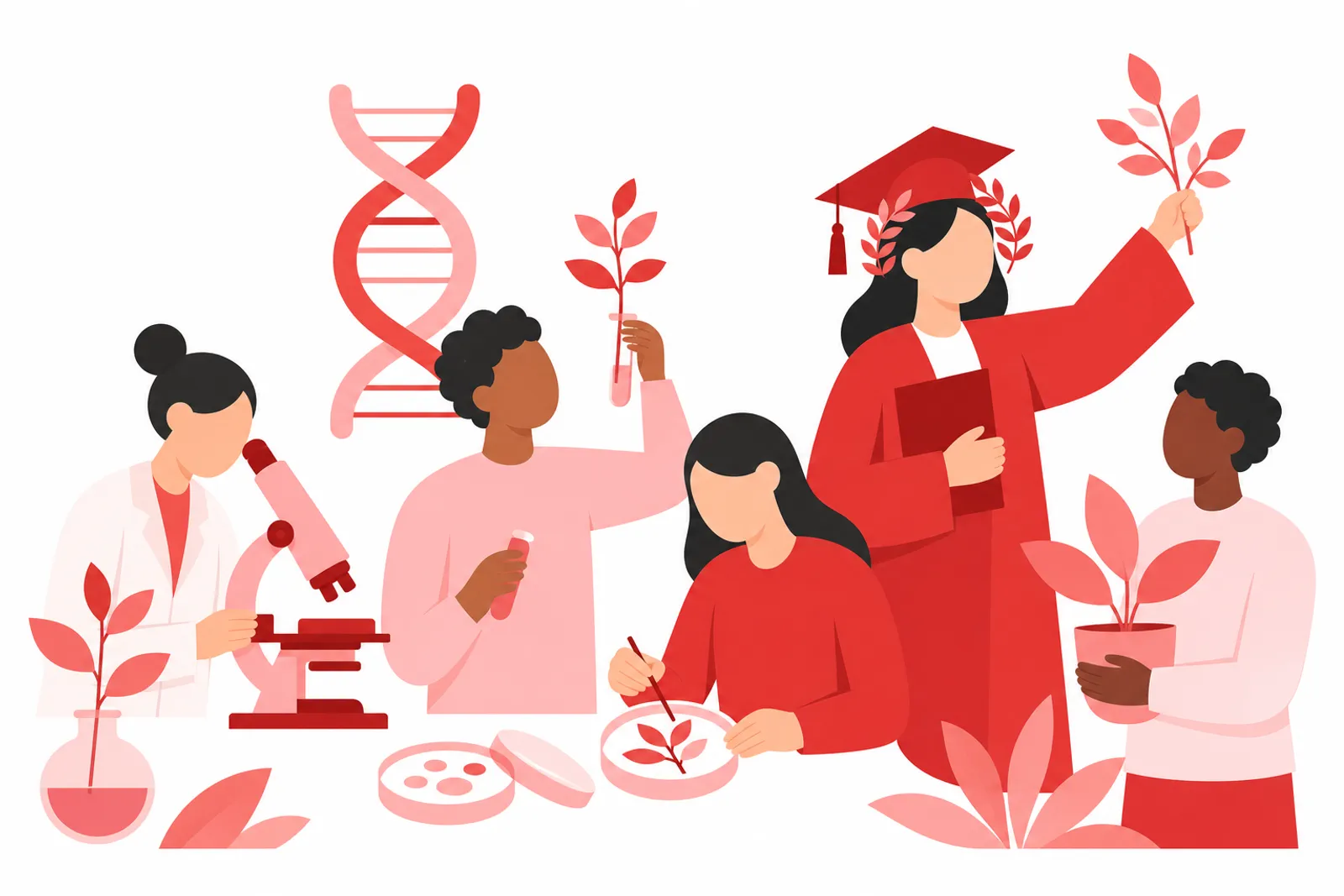 Illustrazione: studenti e laureati di Biologia