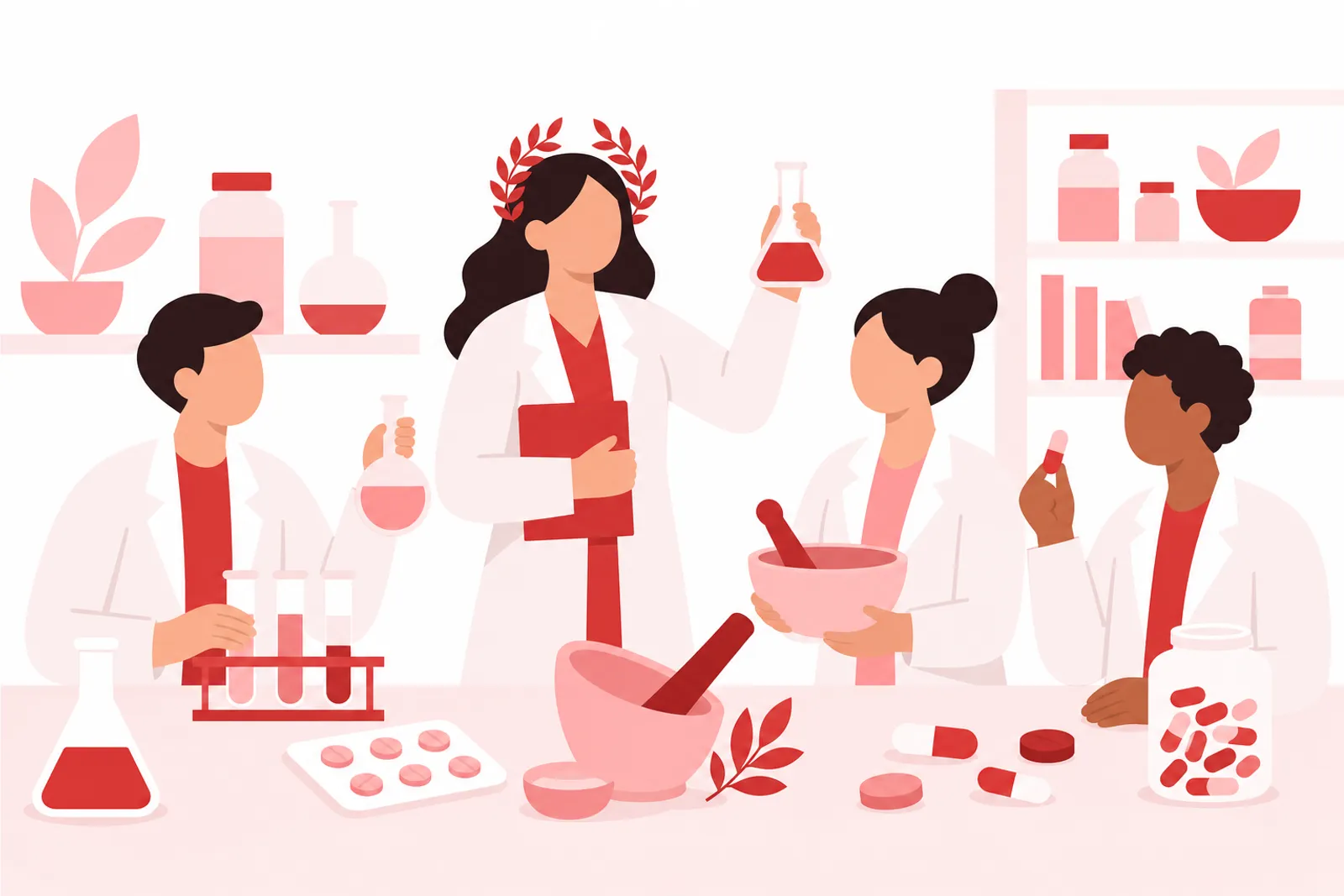 Illustrazione: studenti e laureati di Farmacia