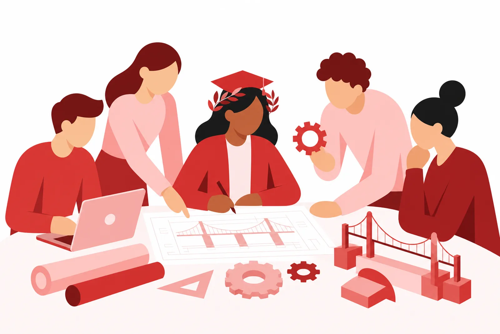 Illustrazione: studenti e laureati di Ingegneria