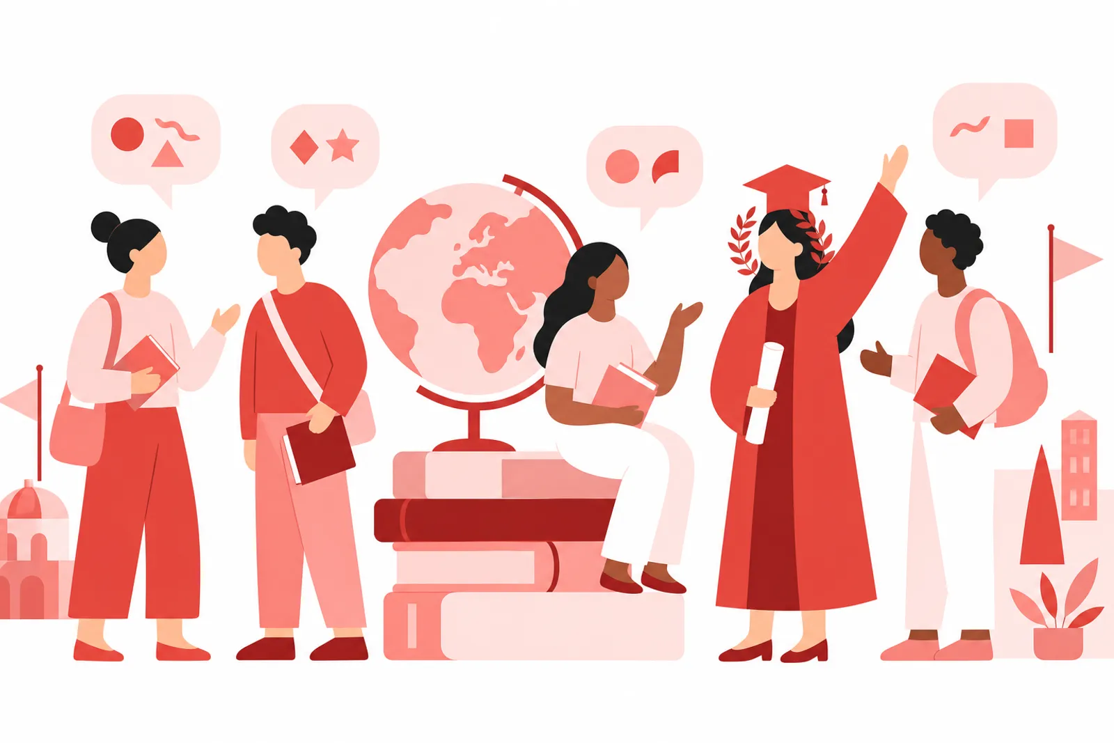 Illustrazione: studenti e laureati di Lingue